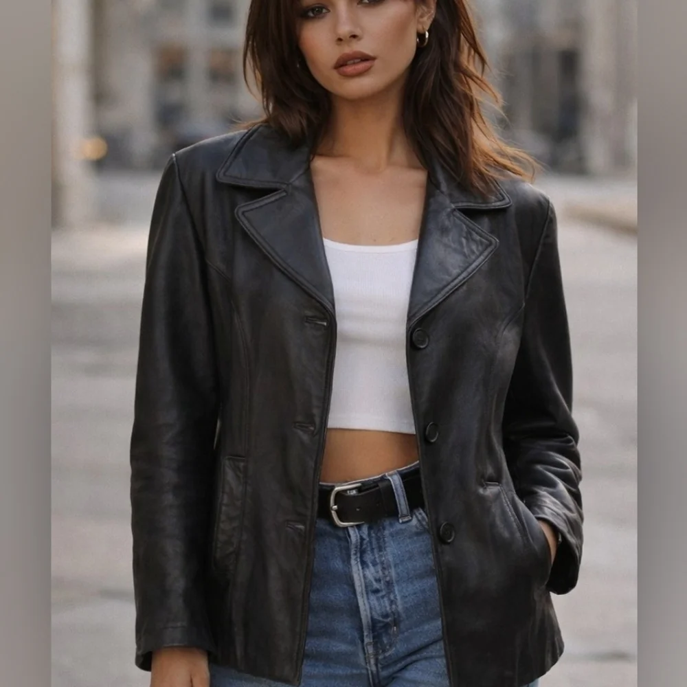 M • Wilsons Leather Maxima • Vintage 100% Genuine Leather Y2K Jacket - Picture 3 of 11